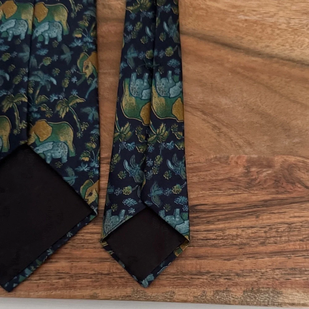 Mother and Baby Elephant Patterned Tie - Blue and Gold